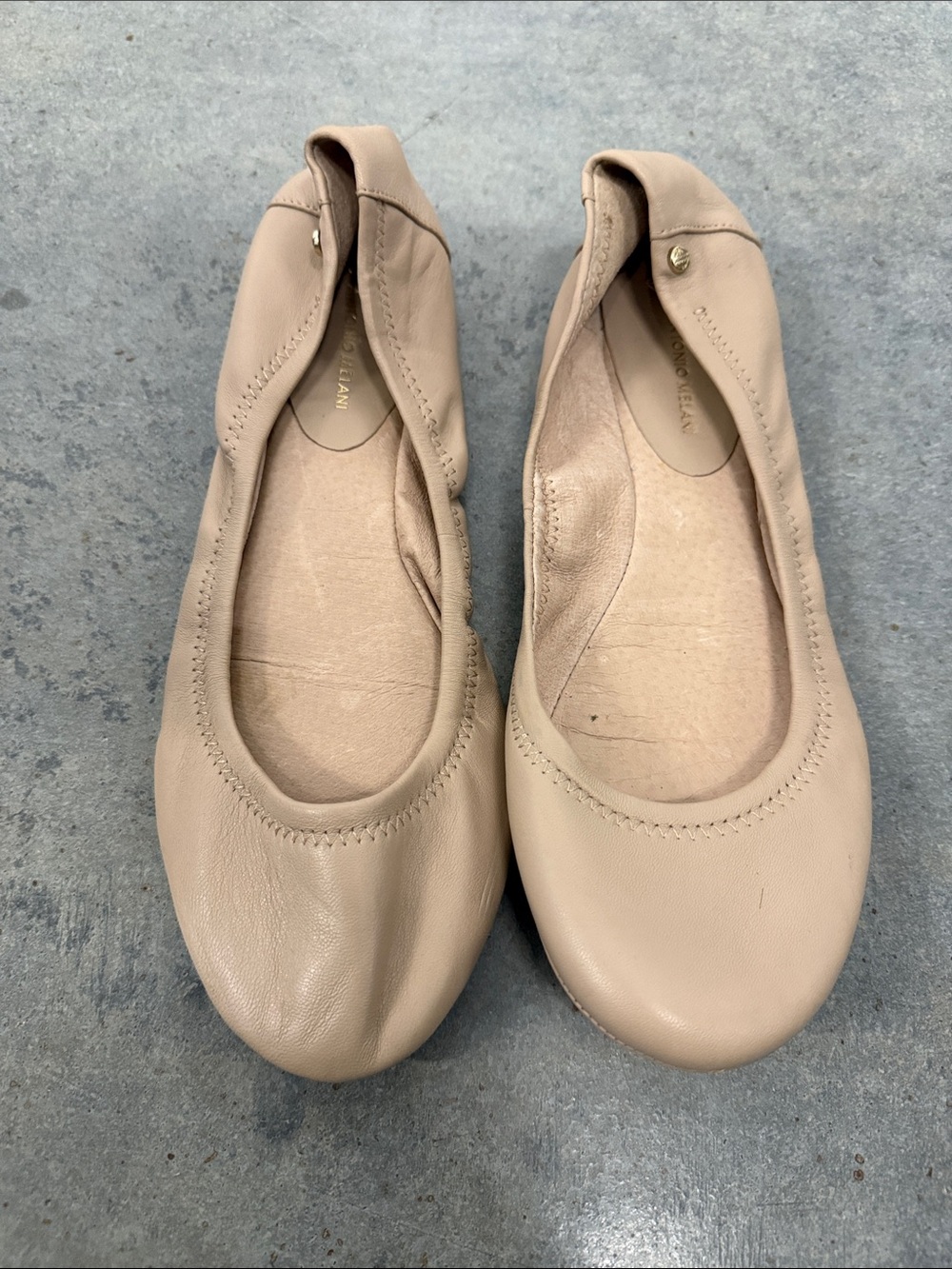 ANTONIO MELANI Nude Beige Leather Ballet Flats